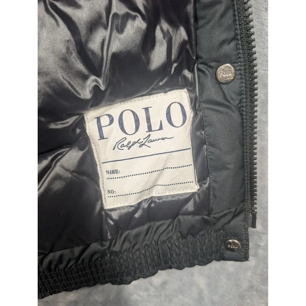 Polo Ralph Lauren Jacket Girls 6 Black Blue Hooded Puffer Snowflake Fair Isle